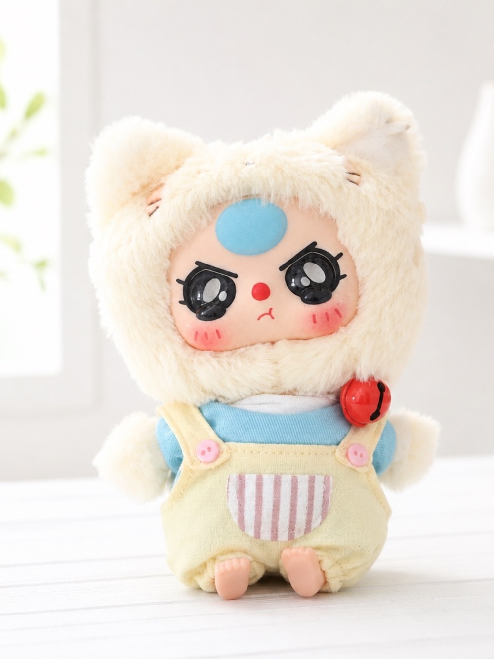 Baby Three confirmed Cute Plush Doll in Cream Fur with Blue Accent